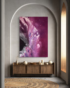 Abstrakte Kunstwerke voller Ausdruck. Sophie Drummer, Wiesbaden -zeitgenössische Malerei in luxuriösem Magenta, inspiriert vom Universum