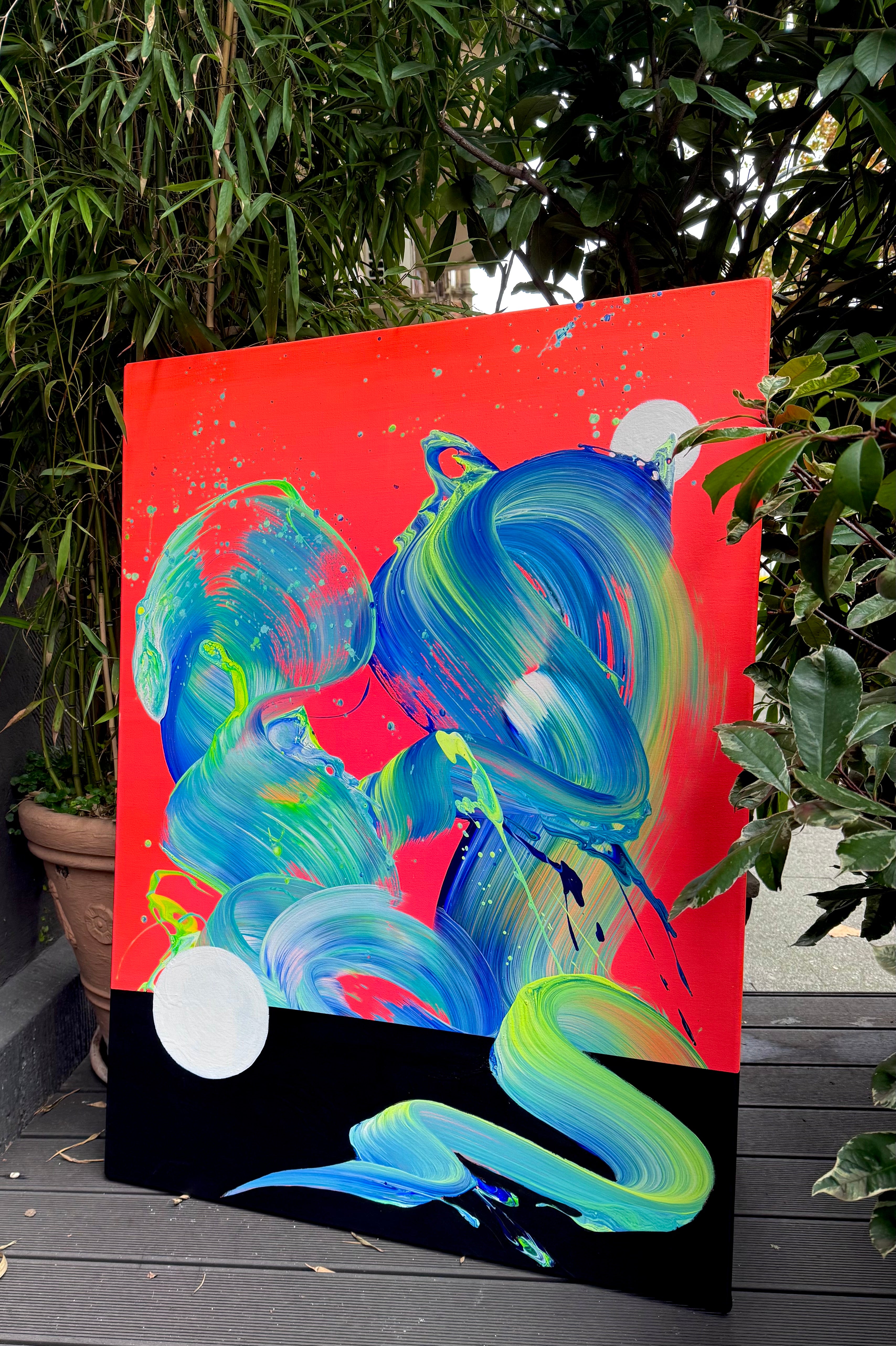 abstraktes Gemälde, Neonfarben, uvkunst, abstrakte Kunst, farbenfroh, 
